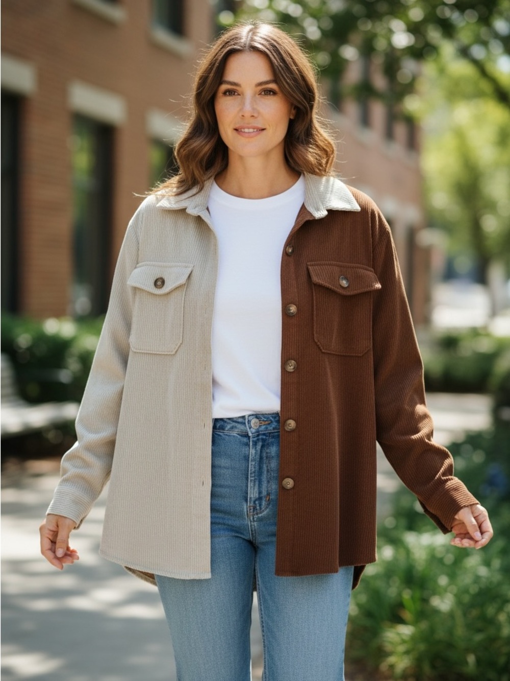 Two-Tone Corduroy Button-Up Shirt